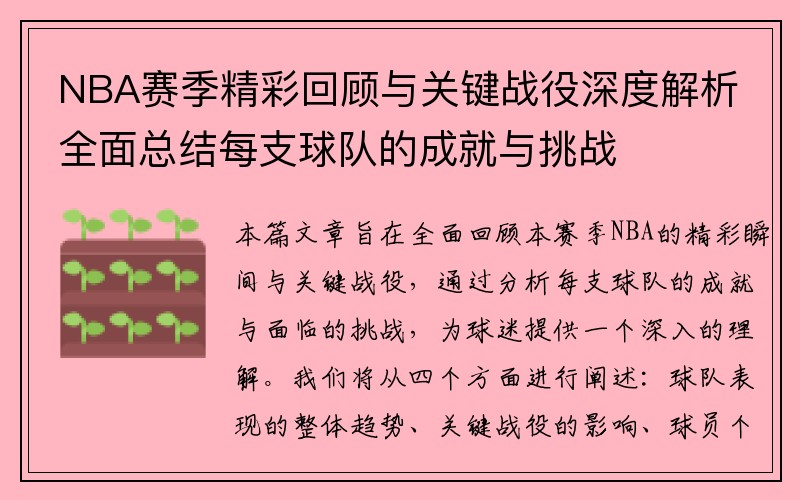 NBA赛季精彩回顾与关键战役深度解析全面总结每支球队的成就与挑战